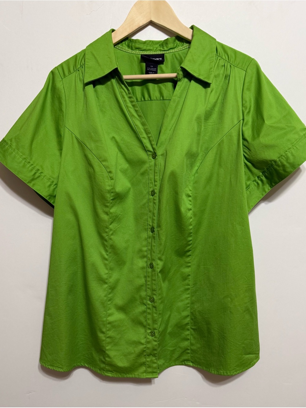 Lane Bryant green button down V-Neck blouse